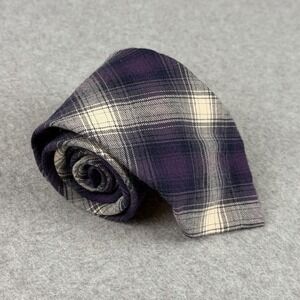 Onassis Plaid Cotton Classic Neck Tie Purple Gray White Black NWT 59x3.1"